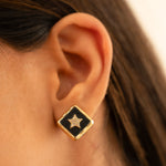 Celestial Star Black Enamel Stud Earrings | Gold - Plated Minimalist Earrings - Vinni’s Jewelry
