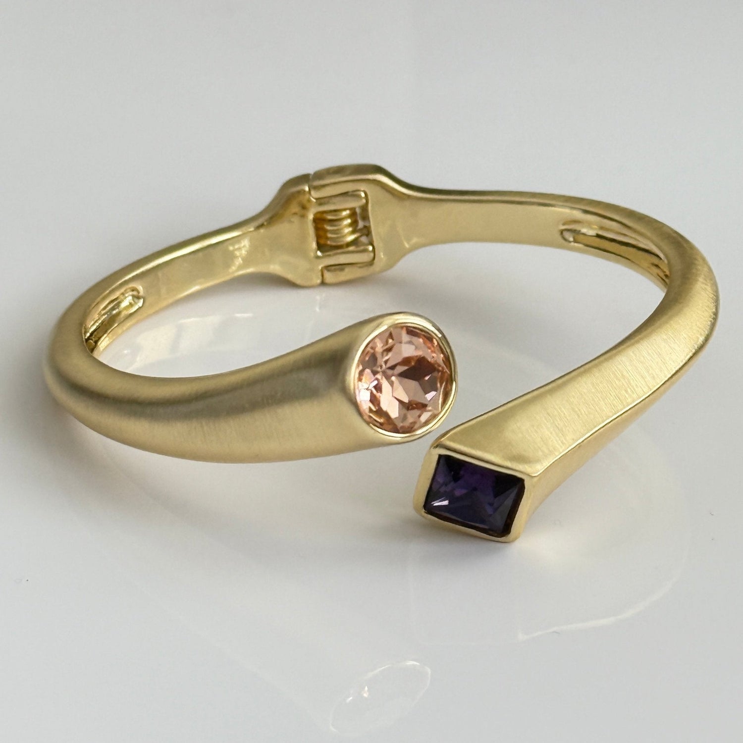 Dual - Tone Crystal Cuff Bracelet – Matte Gold with Amethyst & Peach Stones - Vinni’s Jewelry