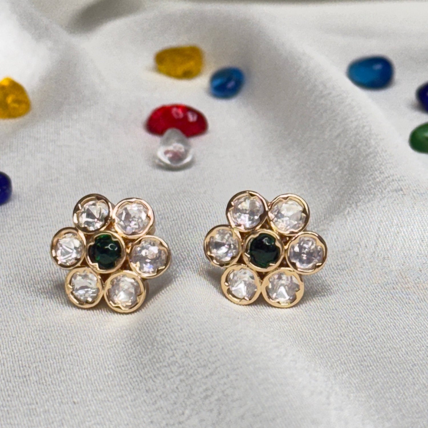 Emerald Blossom Stud Earrings