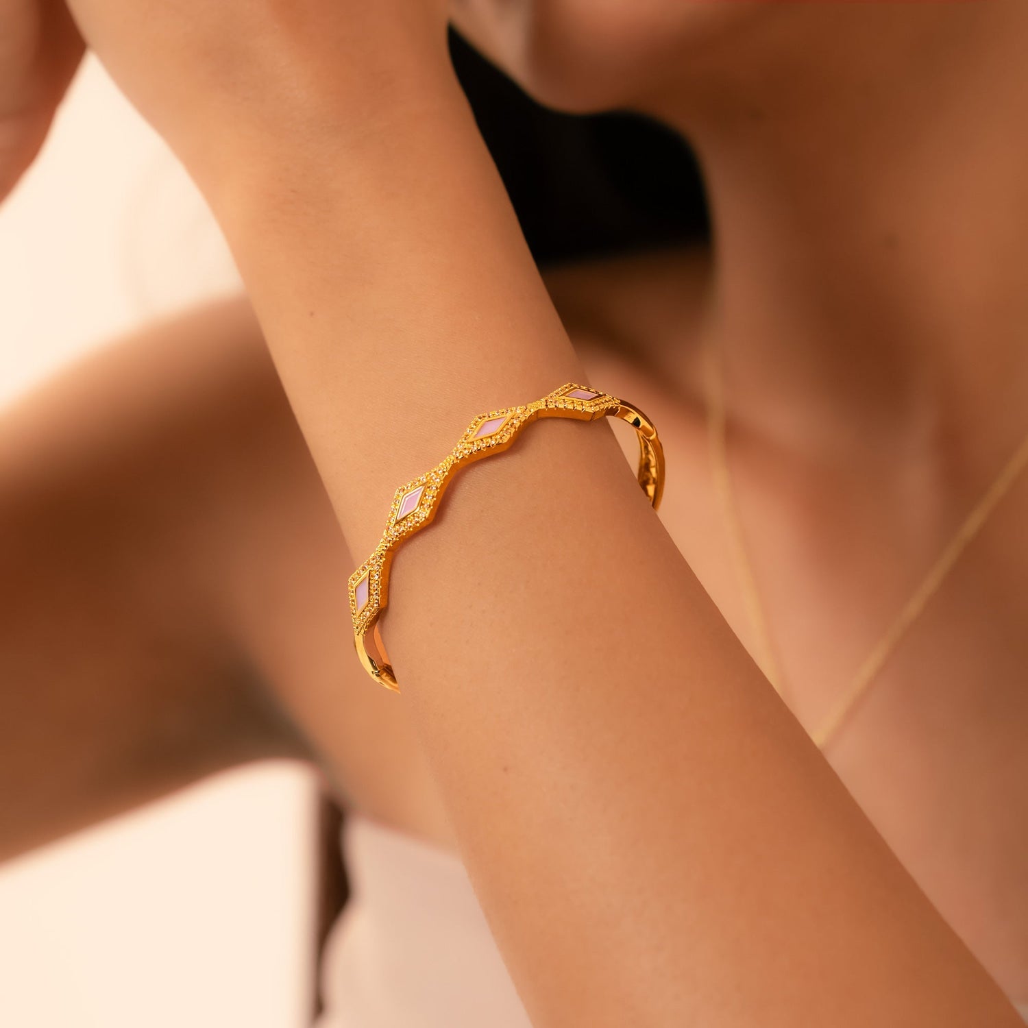 Geometric Charm Gold-Plated Bracelet with CZ Accents – Everyday Elegant Jewelry