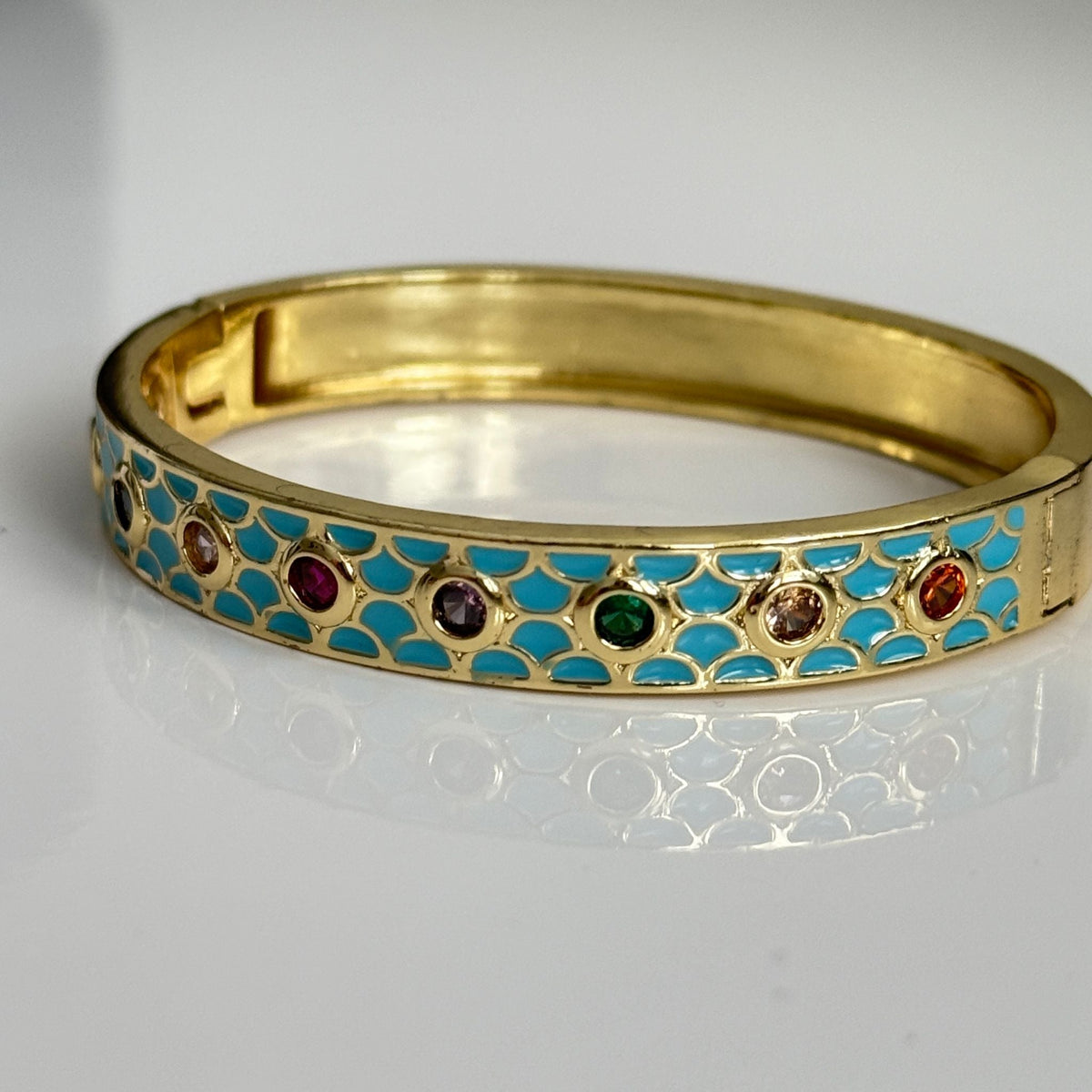 Gold Enamel Bangle with Multi - Stone Accents – Turquoise Meenakari Kada for Women - Vinni’s Jewelry