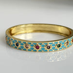 Gold Enamel Bangle with Multi - Stone Accents – Turquoise Meenakari Kada for Women - Vinni’s Jewelry