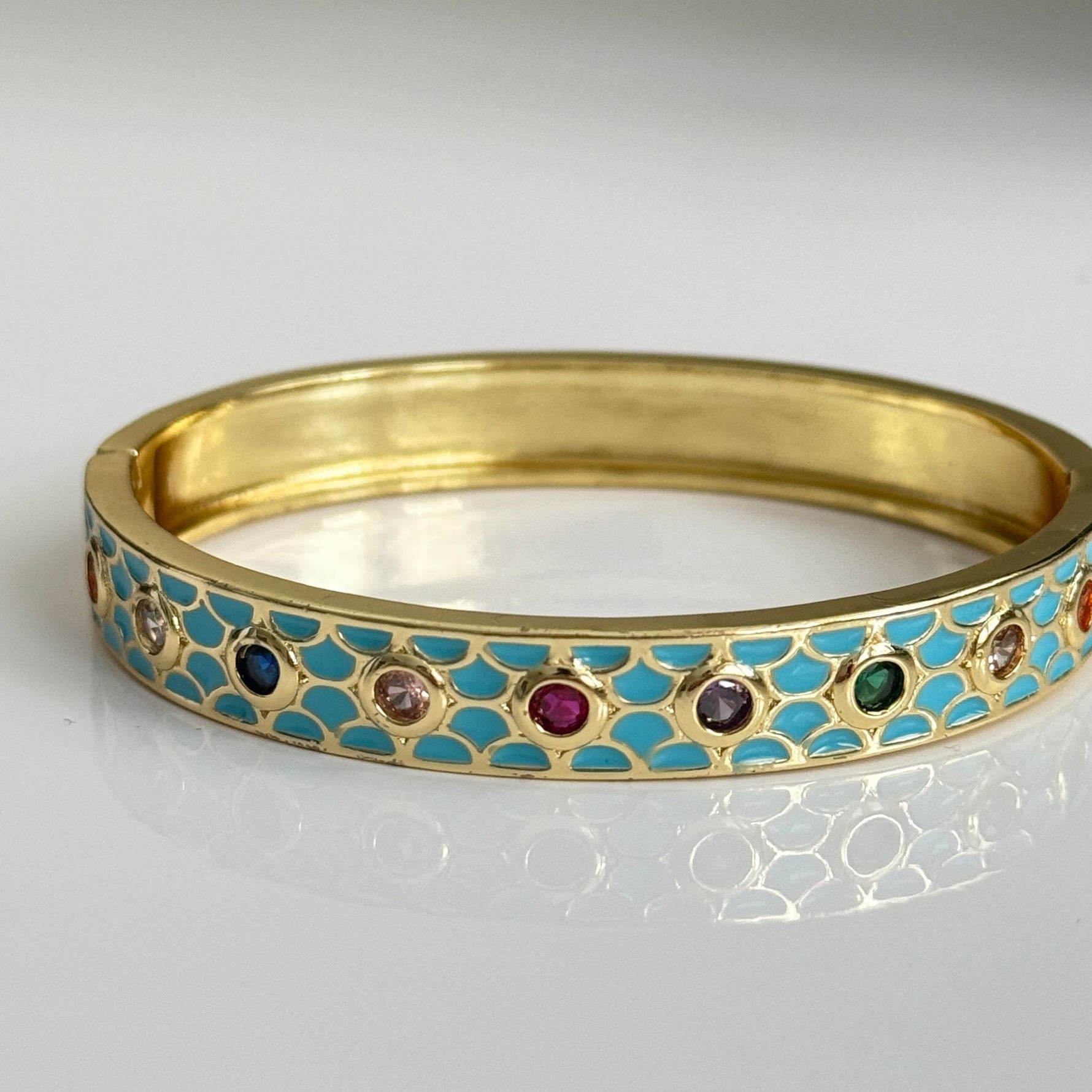 Gold Enamel Bangle with Multi - Stone Accents – Turquoise Meenakari Kada for Women - Vinni’s Jewelry