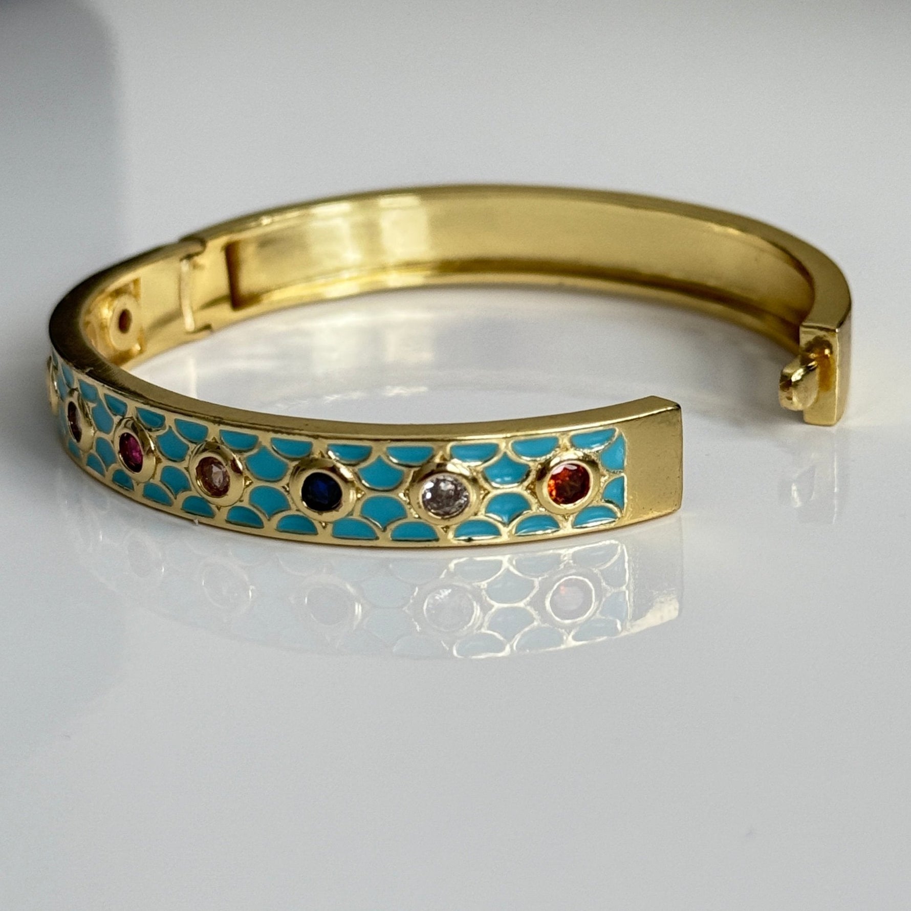 Gold Enamel Bangle with Multi - Stone Accents – Turquoise Meenakari Kada for Women - Vinni’s Jewelry
