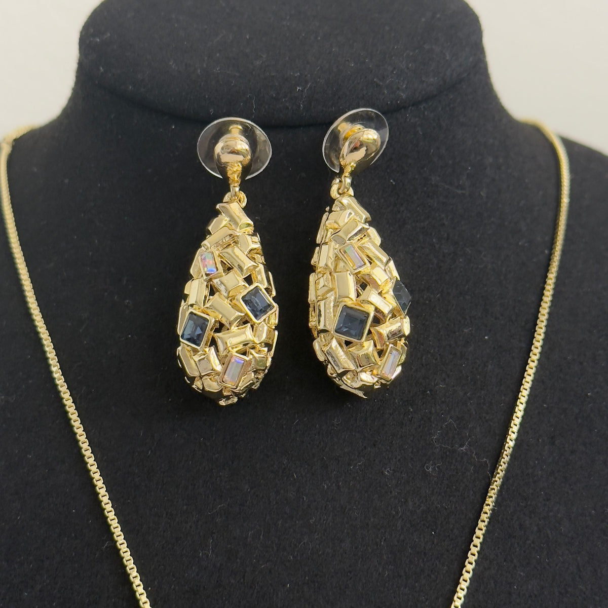 Gold Mosaic Drop Pendant Set – Color Stone Necklace and Earrings for Women - Vinni’s Jewelry