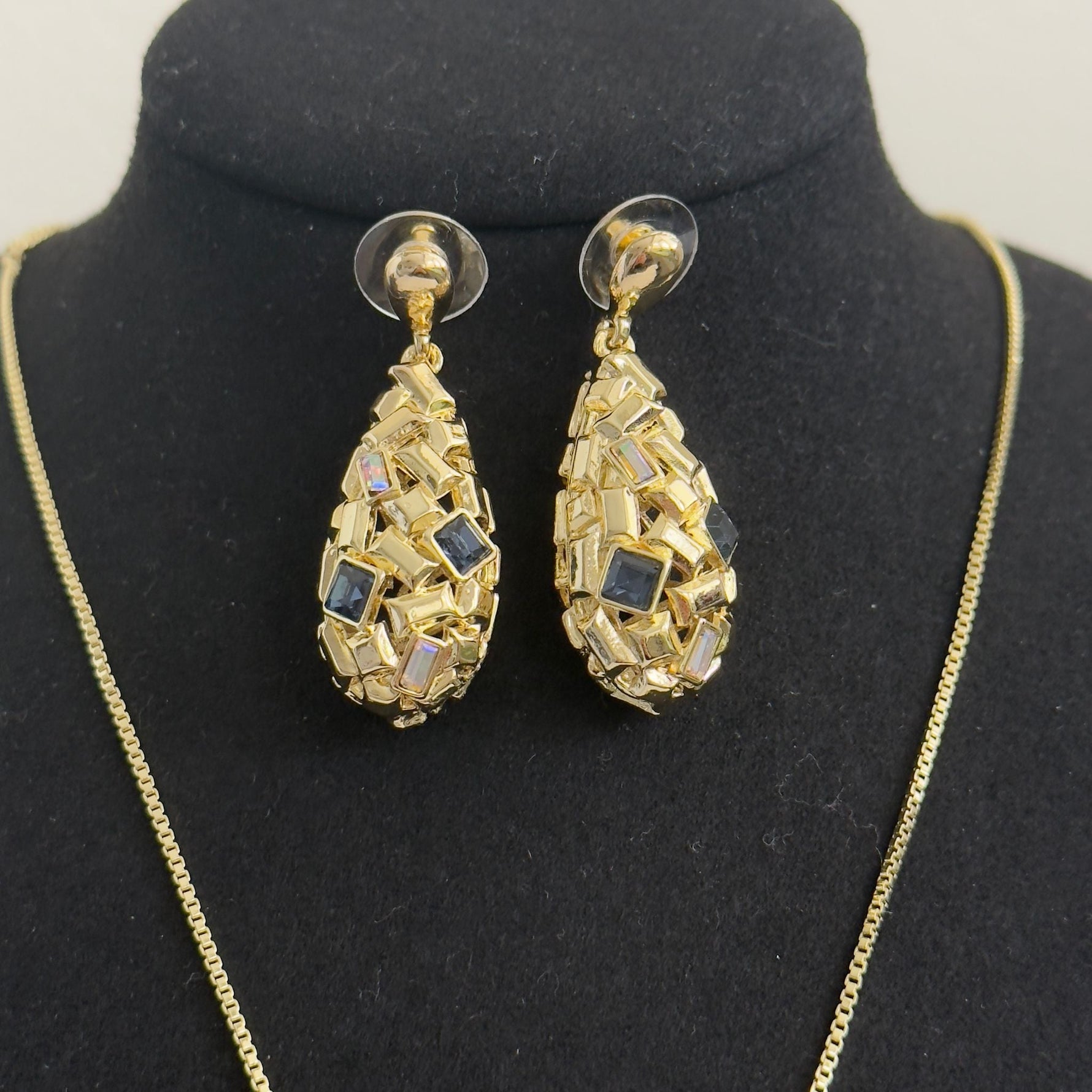 Gold Mosaic Drop Pendant Set – Color Stone Necklace and Earrings for Women - Vinni’s Jewelry