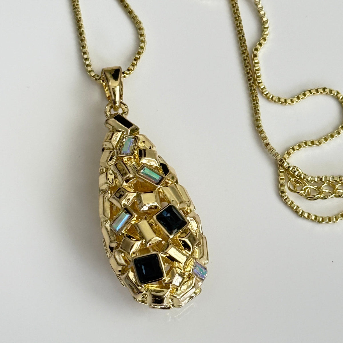 Gold Mosaic Drop Pendant Set – Color Stone Necklace and Earrings for Women - Vinni’s Jewelry