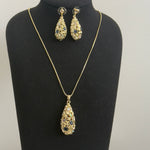 Gold Mosaic Drop Pendant Set – Color Stone Necklace and Earrings for Women - Vinni’s Jewelry
