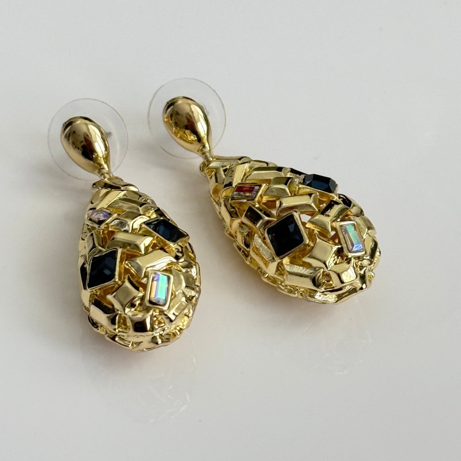 Gold Mosaic Drop Pendant Set – Color Stone Necklace and Earrings for Women - Vinni’s Jewelry