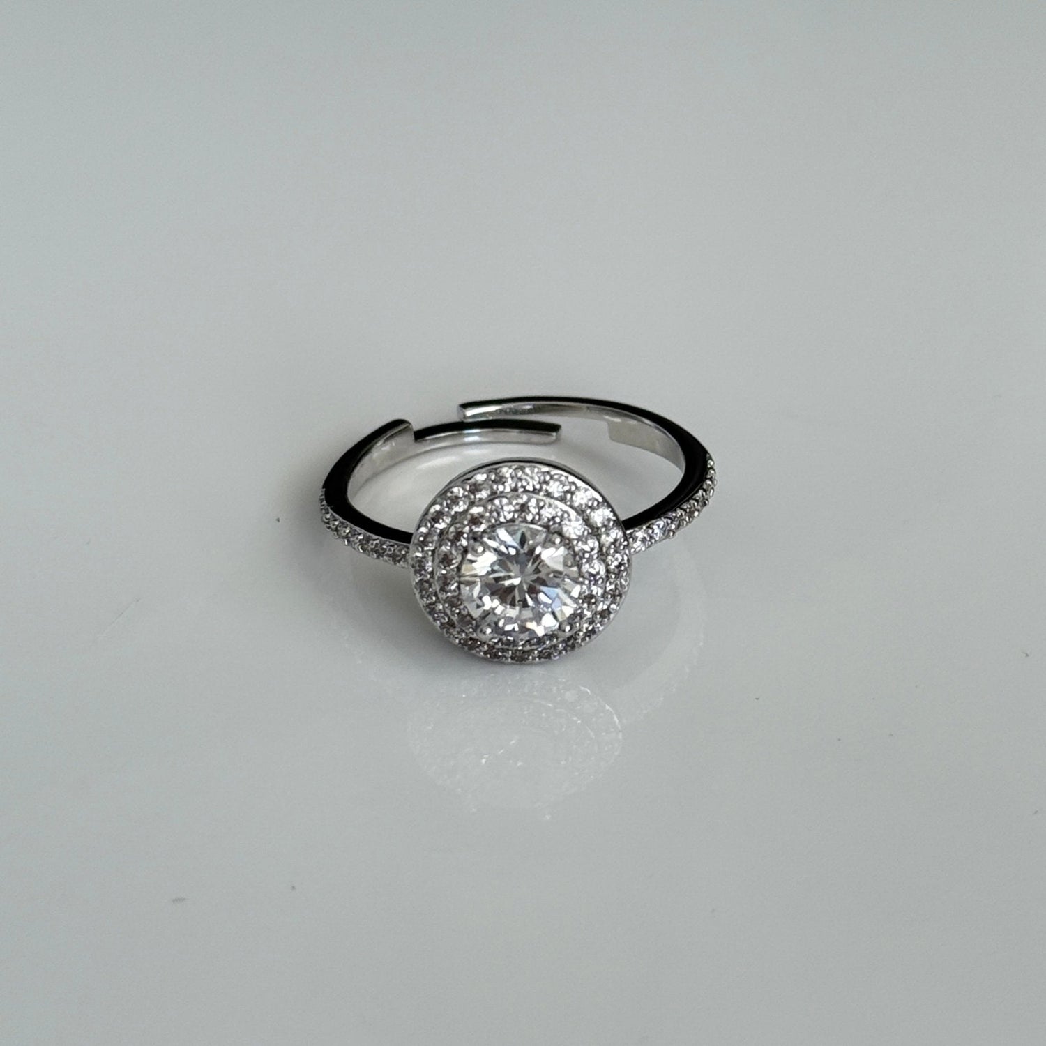 Halo Spark Adjustable Zirconia Ring – Silver Finish - Vinni’s Jewelry
