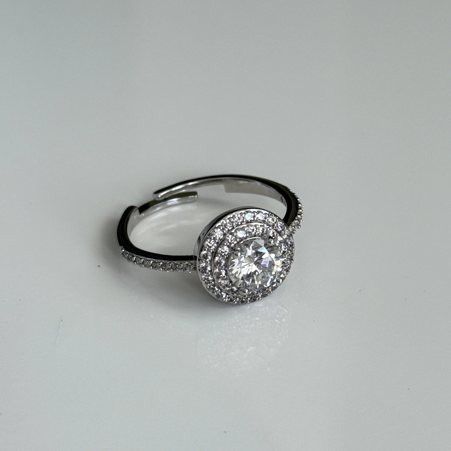 Halo Spark Adjustable Zirconia Ring – Silver Finish - Vinni’s Jewelry