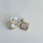 Ivory Glow Square Studs – Mother of Pearl & Crystal Border - Vinni’s Jewelry
