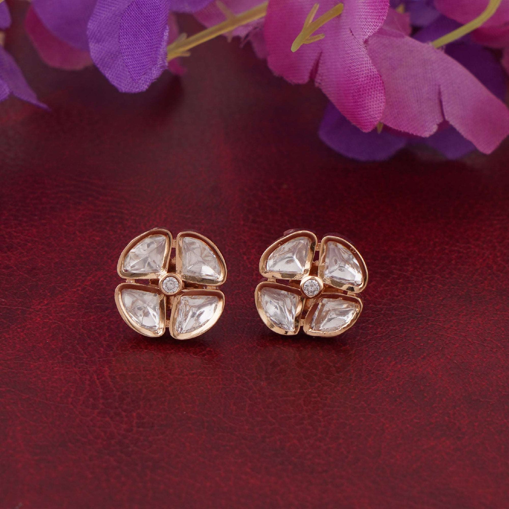 Kundan Clover Studs - Vinni’s Jewelry