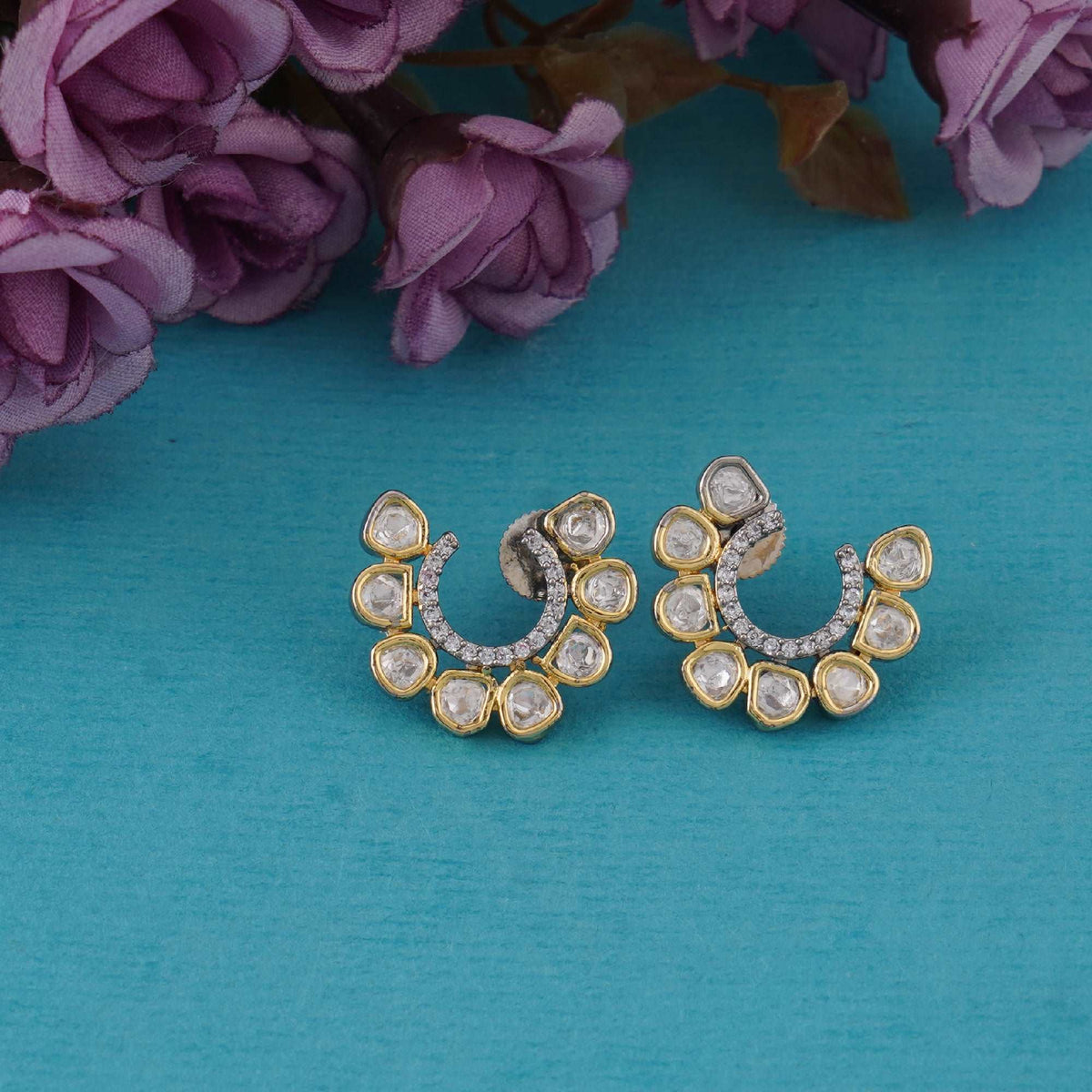 Kundan Crescent Studs - Vinni’s Jewelry