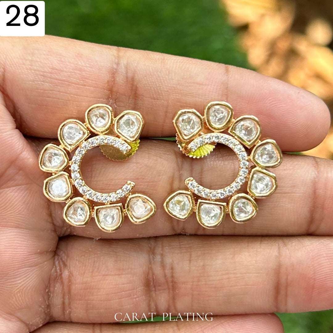 Kundan Crescent Studs - Vinni’s Jewelry