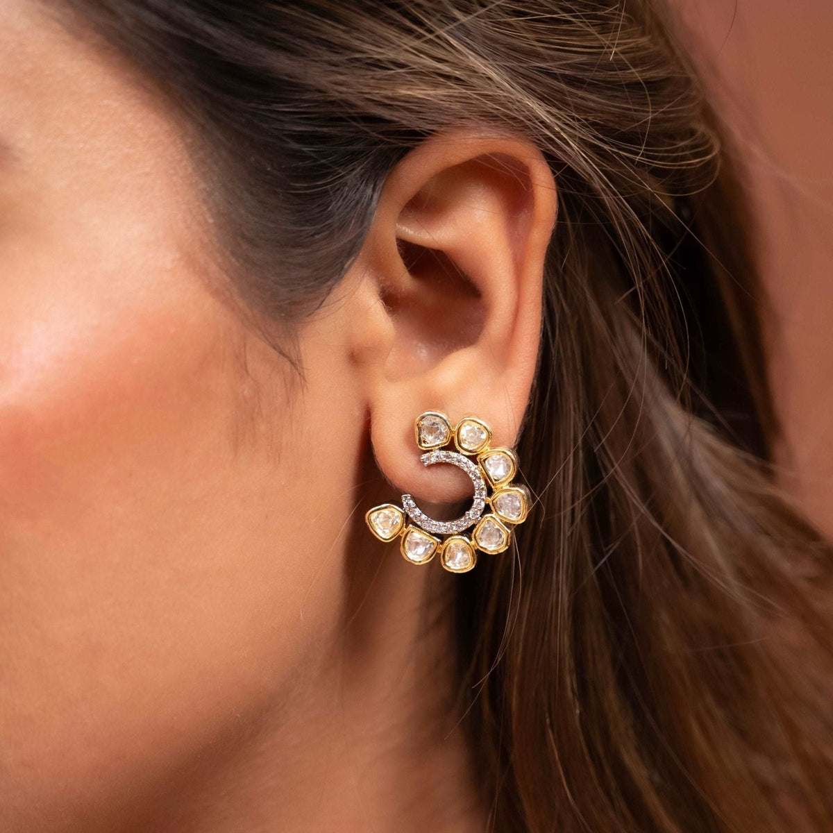 Kundan Crescent Studs - Vinni’s Jewelry