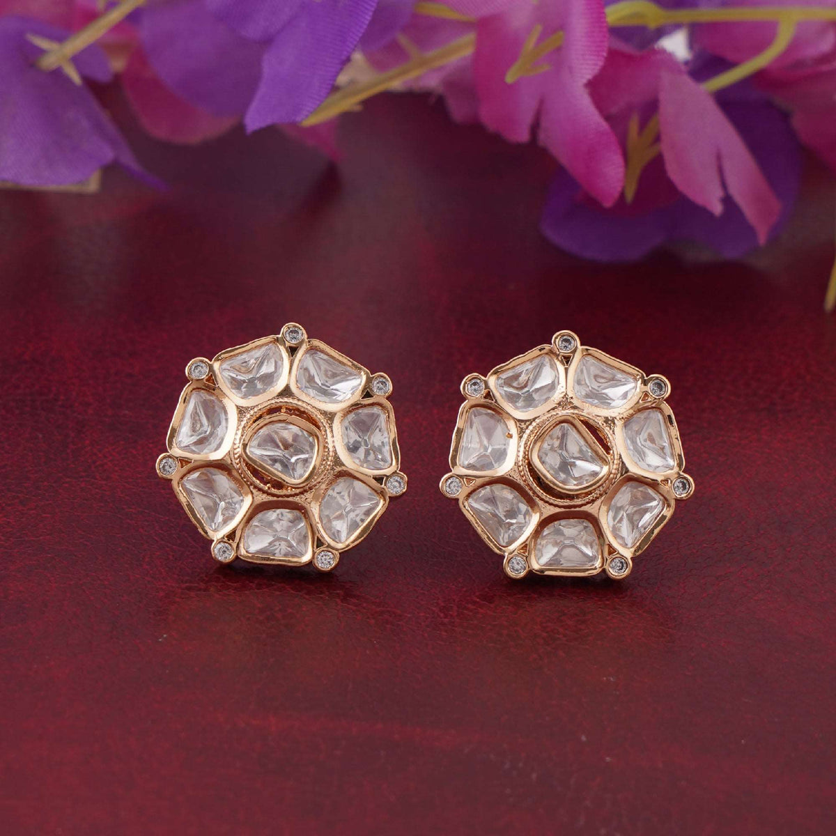 Kundan Hexa Studs - Vinni’s Jewelry