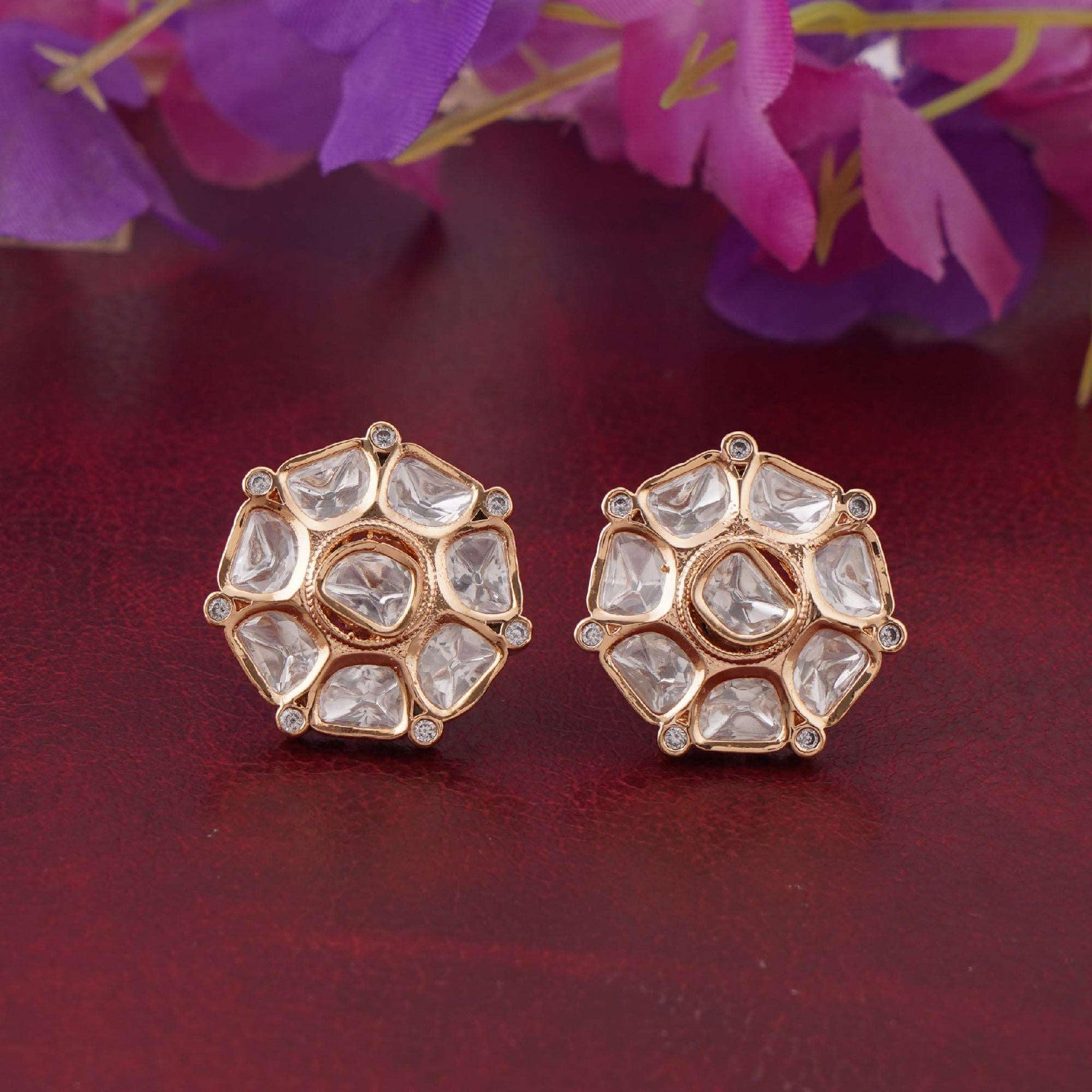 Kundan Hexa Studs - Vinni’s Jewelry