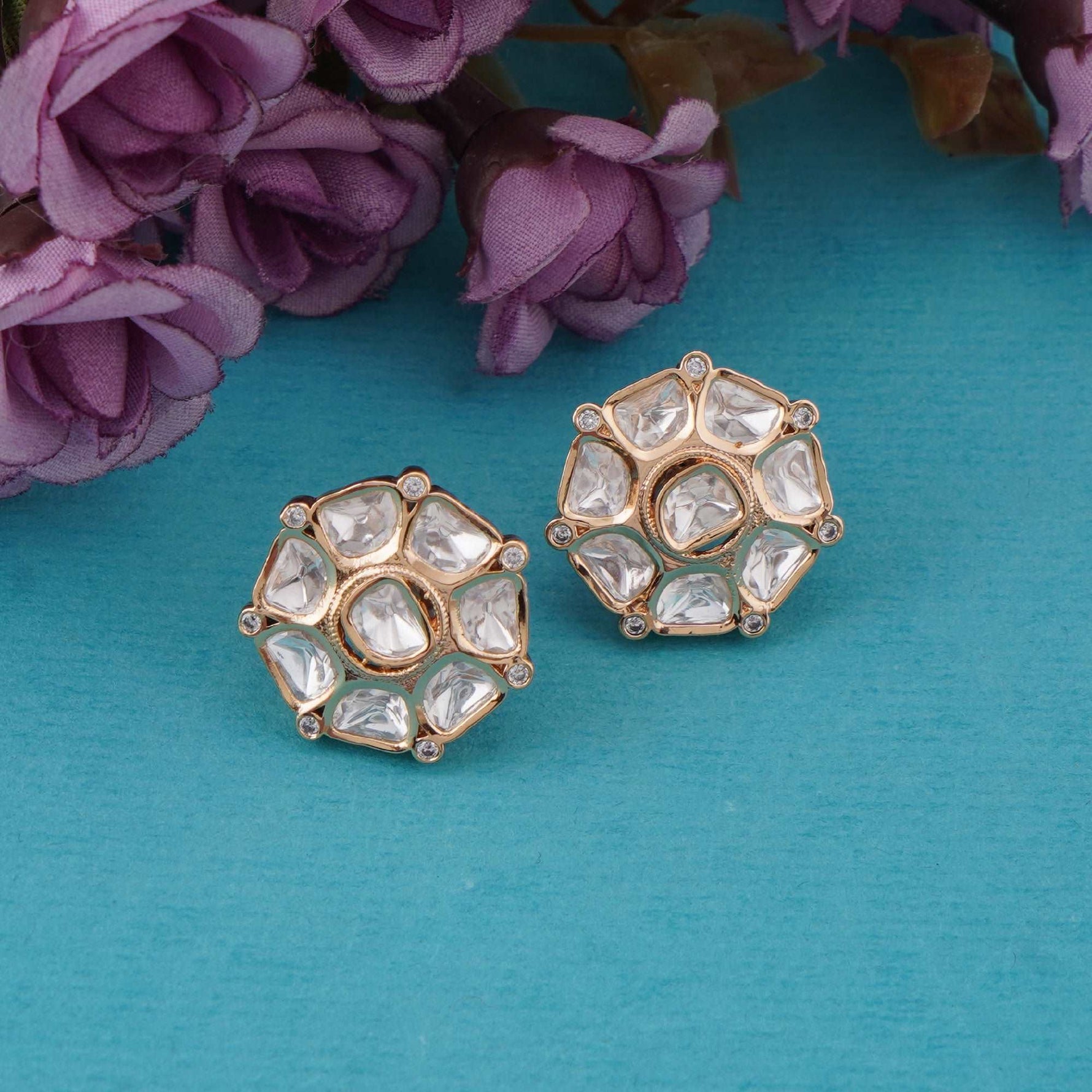 Kundan Hexa Studs - Vinni’s Jewelry