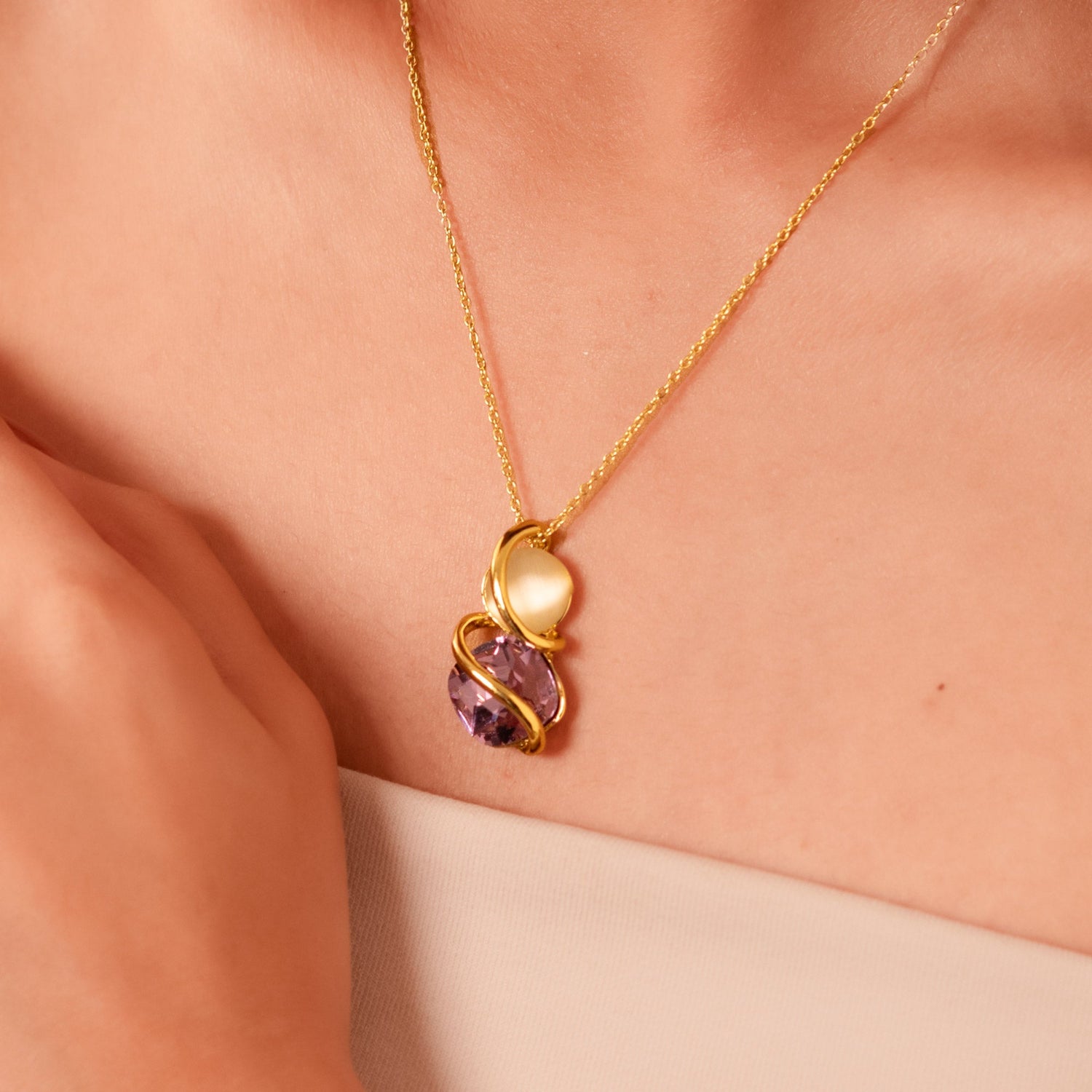 Lavender Bloom Pendant & Earrings Set – Gold - Plated Enamel Jewelry for Women - Vinni’s Jewelry
