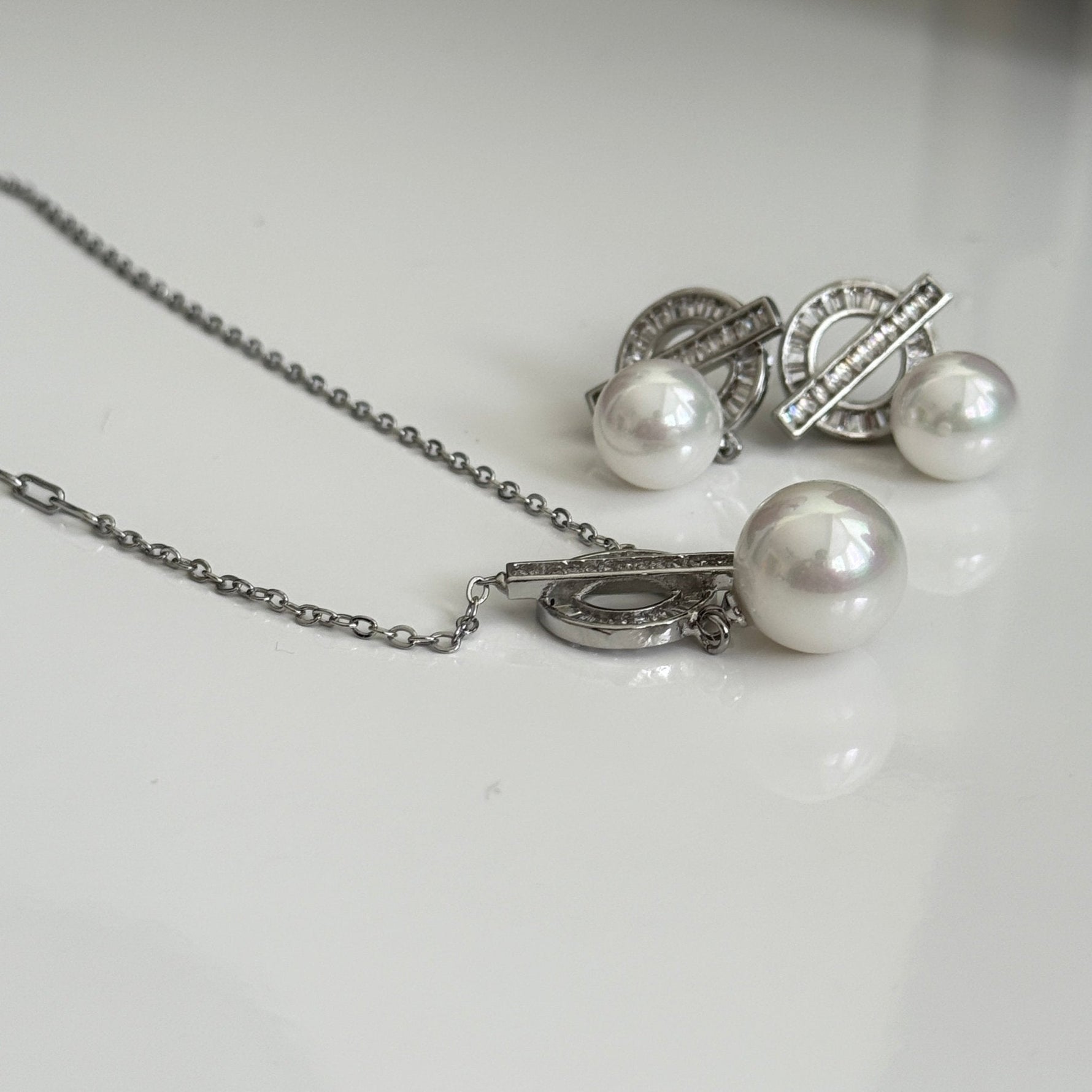 Lustrous Pearl Halo Set - Vinni’s Jewelry