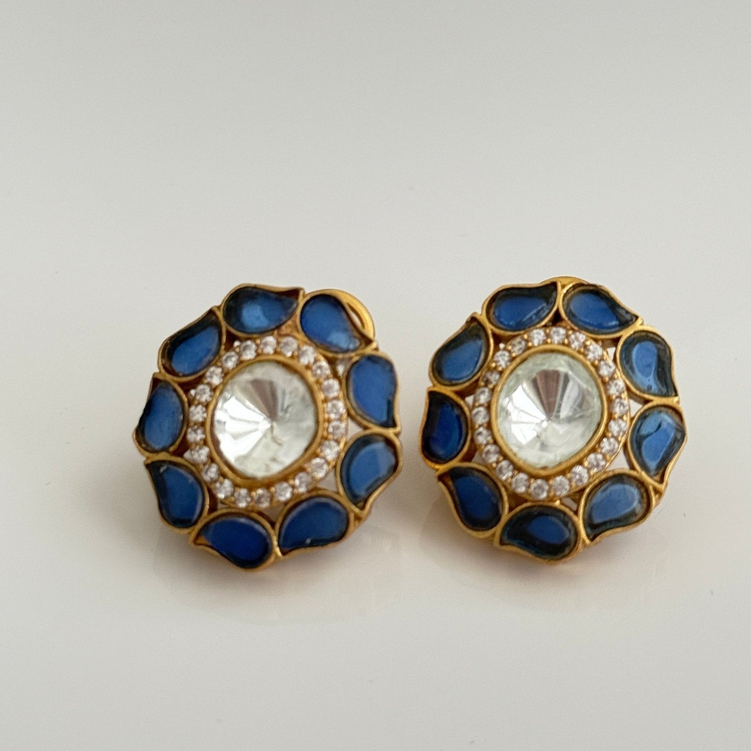 Ruby Bloom Kundan Stud Earrings – Traditional Red Festive Jewelry