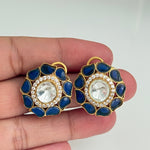 Midnight Meenakari Kundan Stud Earrings – Royal Blue Ethnic Jewelry - Vinni’s Jewelry