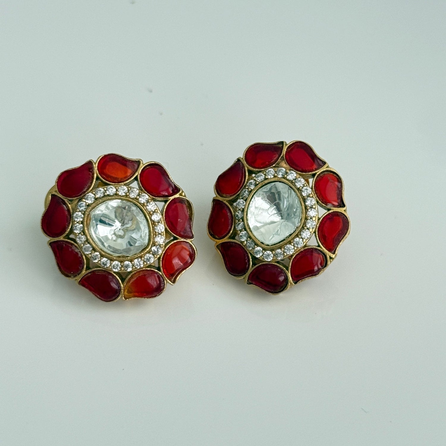 Midnight Meenakari Kundan Stud Earrings – Royal Blue Ethnic Jewelry