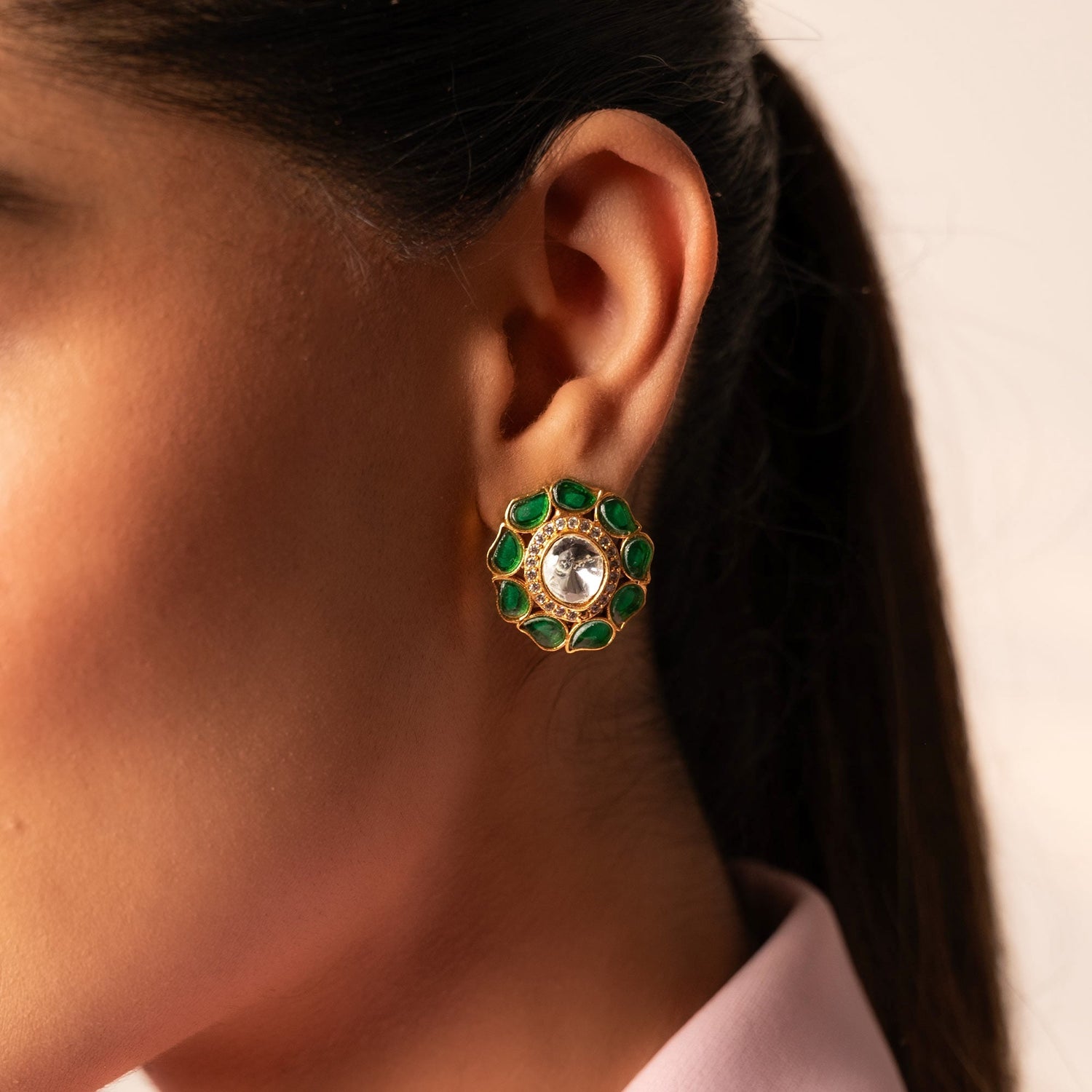 Midnight Meenakari Kundan Stud Earrings – Royal Blue Ethnic Jewelry
