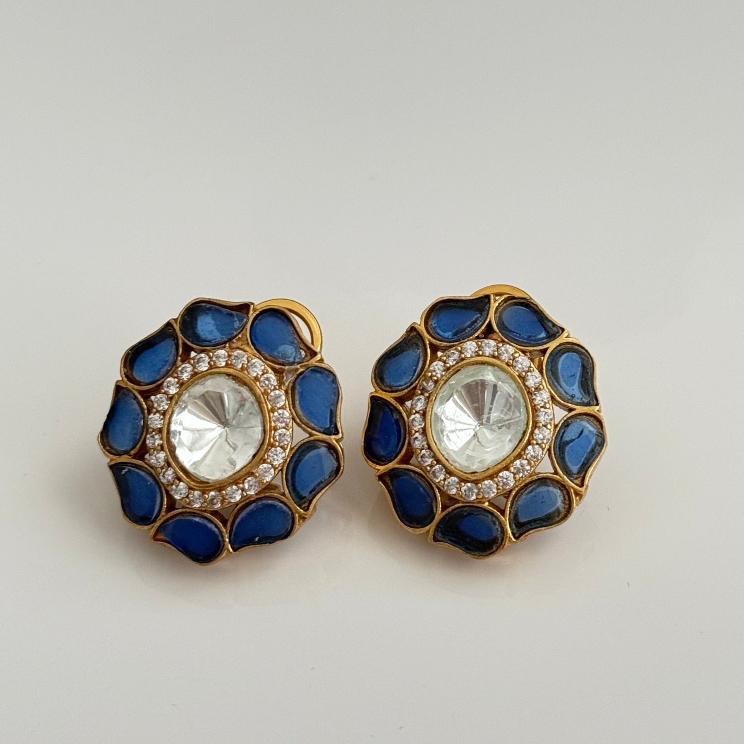 Midnight Meenakari Kundan Stud Earrings – Royal Blue Ethnic Jewelry