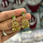 Mini Jhumka Earrings with Emerald Accents - Vinni’s Jewelry