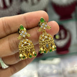 Mini Jhumka Earrings with Emerald Accents - Vinni’s Jewelry