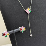Multicolor Rainbow CZ Stud Necklace Set – Geometric Festive Jewelry - Vinni’s Jewelry