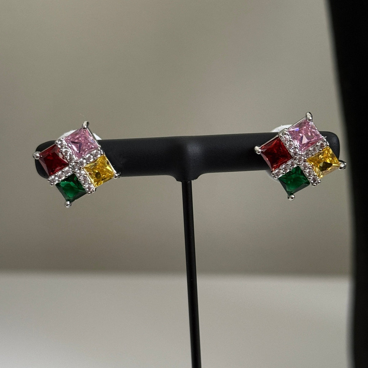 Multicolor Rainbow CZ Stud Necklace Set – Geometric Festive Jewelry - Vinni’s Jewelry