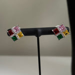 Multicolor Rainbow CZ Stud Necklace Set – Geometric Festive Jewelry - Vinni’s Jewelry