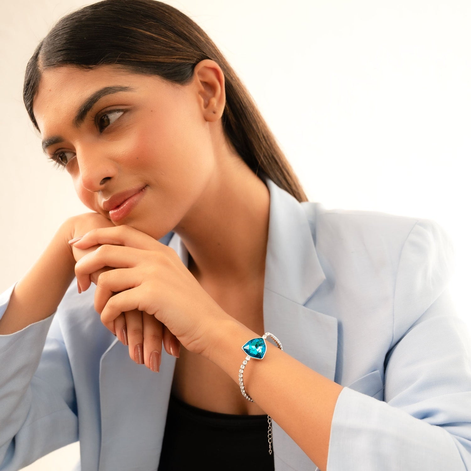 Ocean Radiance Silver Bracelet – Blue Gemstone Adjustable Bracelet for Women - Vinni’s Jewelry