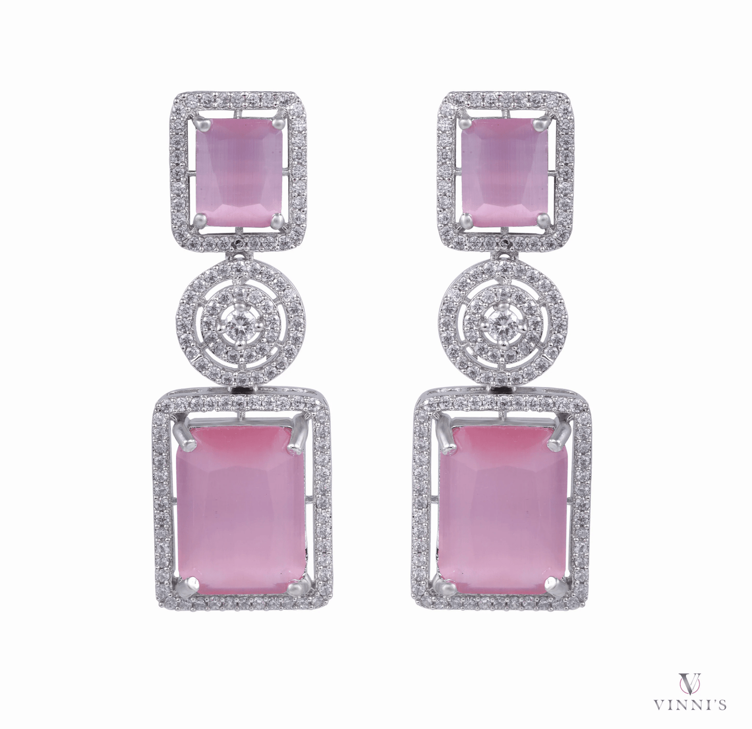 Pink Petal Double Layer Moissanite Stud Earrings - Vinni’s Jewelry