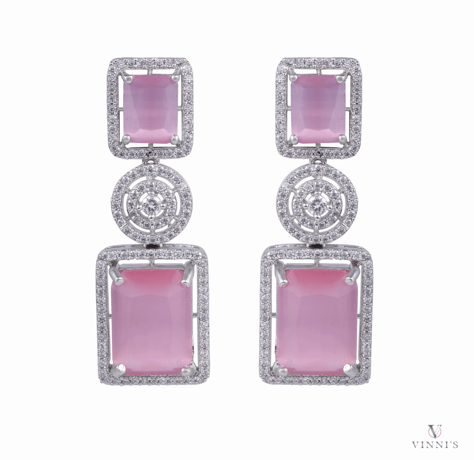 Pink Petal Double Layer Moissanite Stud Earrings - Vinni’s Jewelry