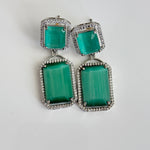 Pista Green Luxe Drop Earrings – Silver - Framed Statement Studs - Vinni’s Jewelry