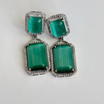 Pista Green Luxe Drop Earrings – Silver - Framed Statement Studs - Vinni’s Jewelry