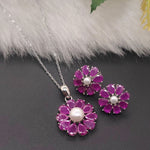 Rosy Bloom Pendant Set – Pink CZ Floral Jewelry with Pearl Center - Vinni’s Jewelry