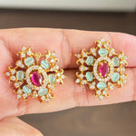 Royal Ruby & Mint Polki Stud Earrings – South Asian Bridal Style - Vinni’s Jewelry