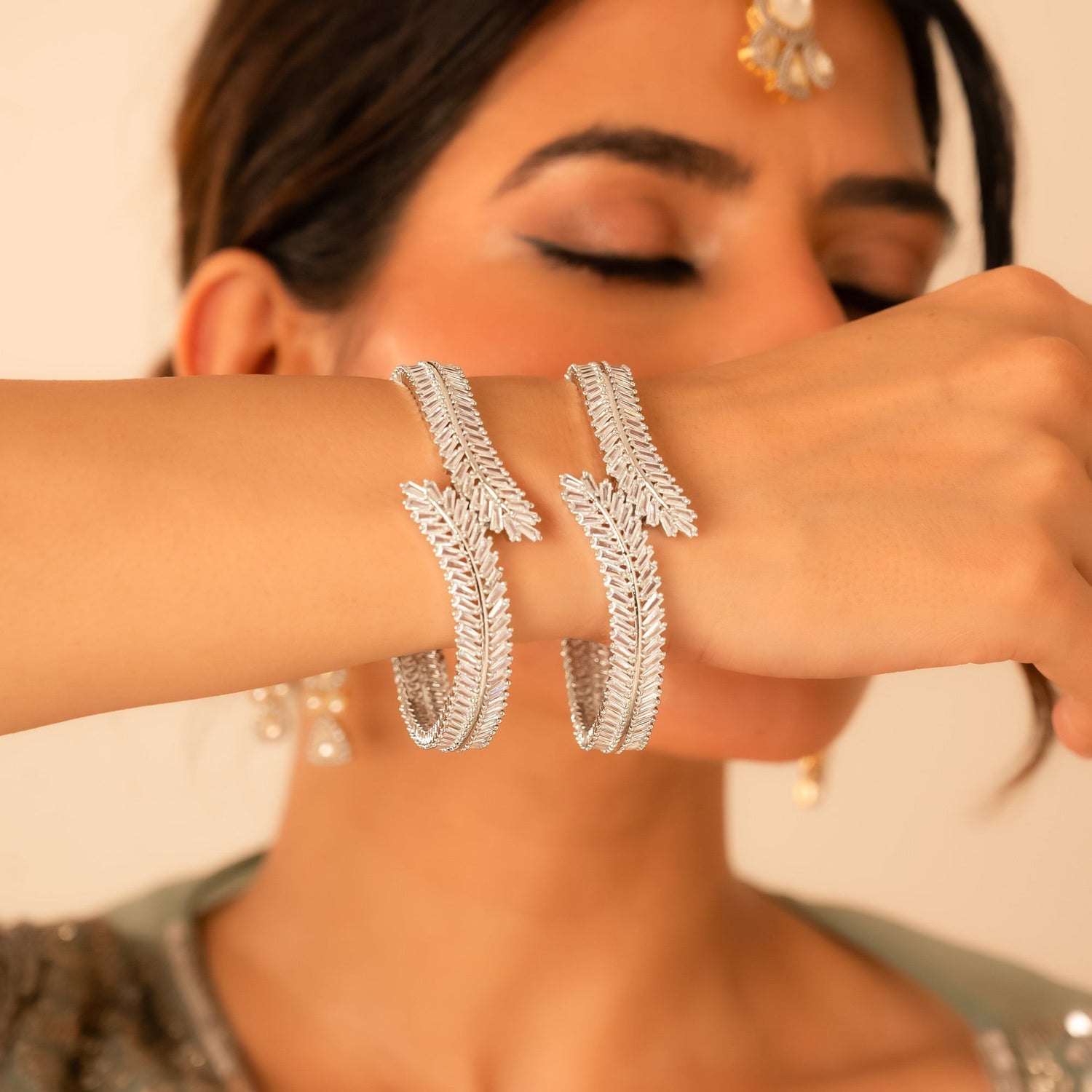 Silver Fern Bangles | Designer Open Cuff Bangles for Women - Vinni’s Jewelry