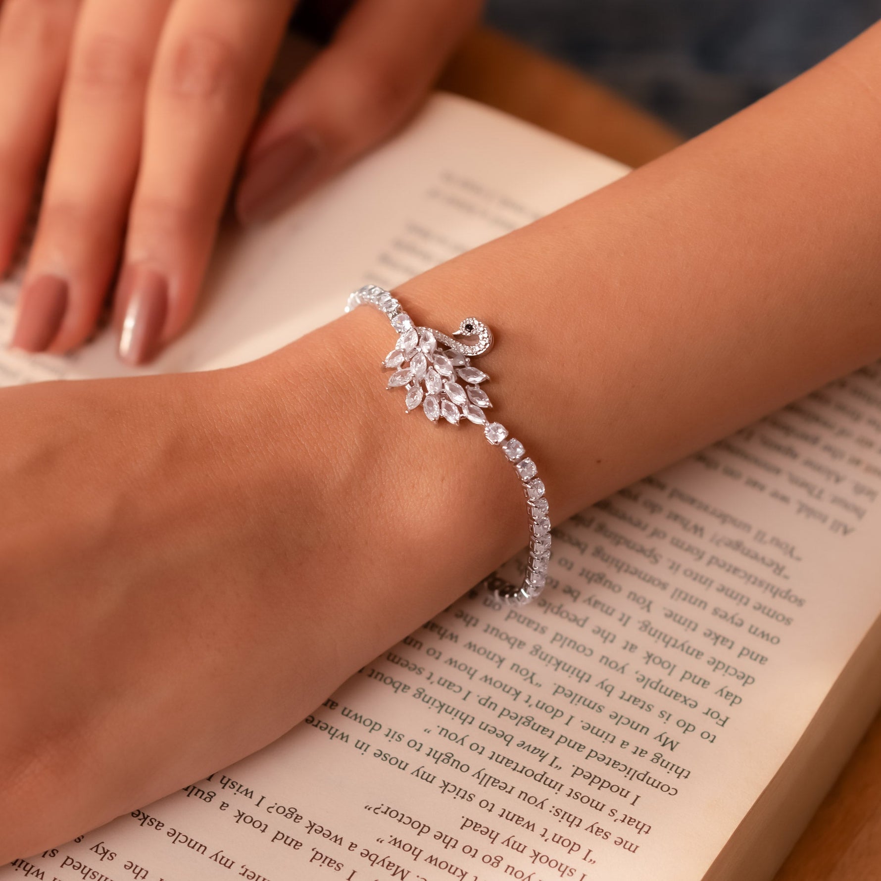 Sparkle Leaf CZ Adjustable Bracelet – Silver - Toned Minimal Glam - Vinni’s Jewelry