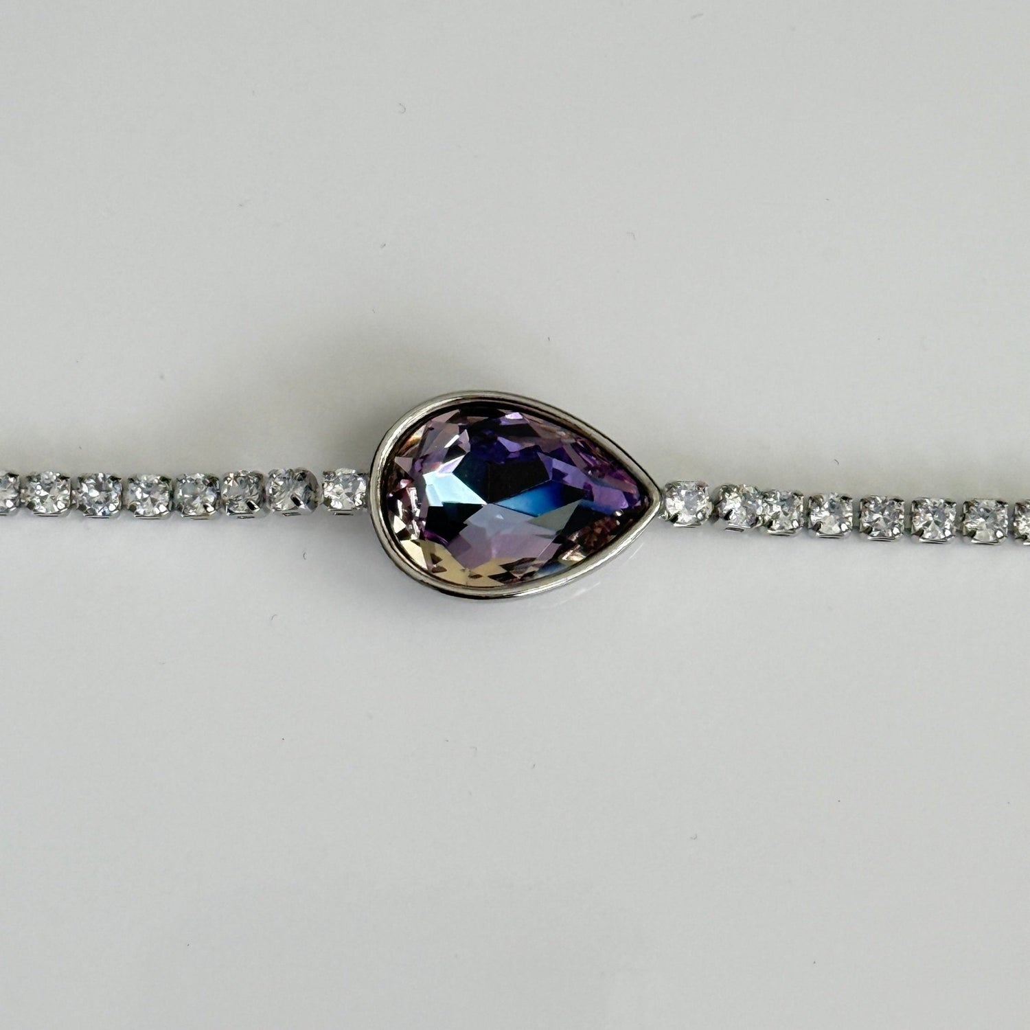 Violet Teardrop Adjustable Bracelet – Silver Finish with Sparkling Cubic Zirconia - Vinni’s Jewelry