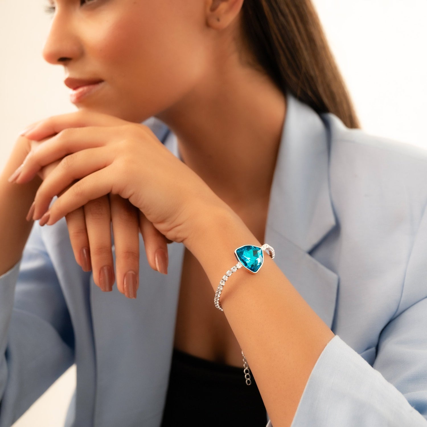 Violet Teardrop Adjustable Bracelet – Silver Finish with Sparkling Cubic Zirconia